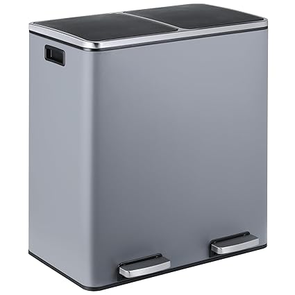 TLSUNNY 16 Gal Double Trash Can Kitchen, Dual Compartment Recycling Bin with Removable Buckets, for Home, Office