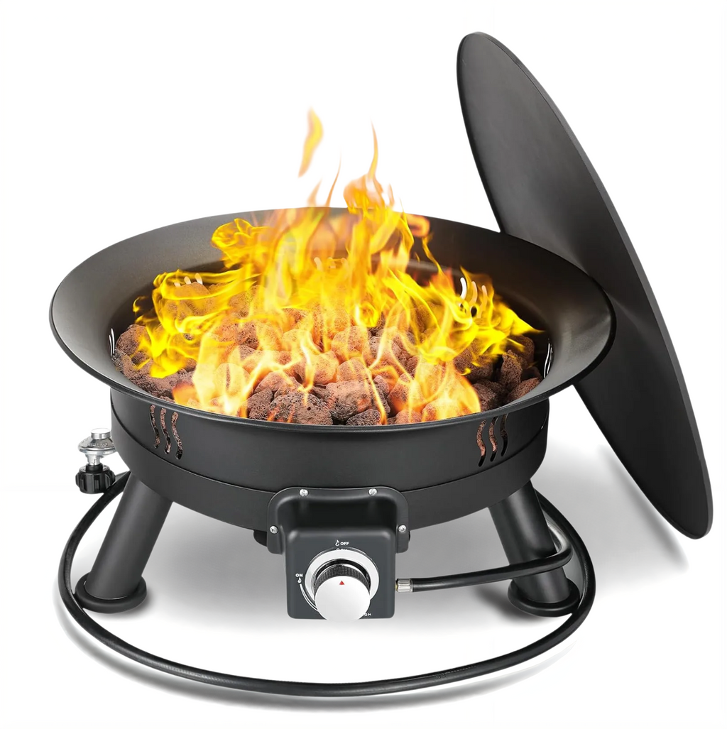 TLSUNNY 24'' Portable Propane Fire Pit, 58,000 BTU Smokeless Firebowl, w/ Cover & Lava Rocks, for Patio, Outdoor