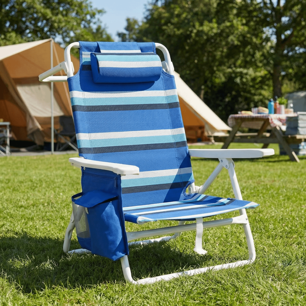 TLSUNNY Backpack Beach Chair Set of 1/2, Outdoor 5-Level Adjustable Folding Chair, w/ Cup Holder, Headrest, Storage Bag, Cooler Pouch, for Camping