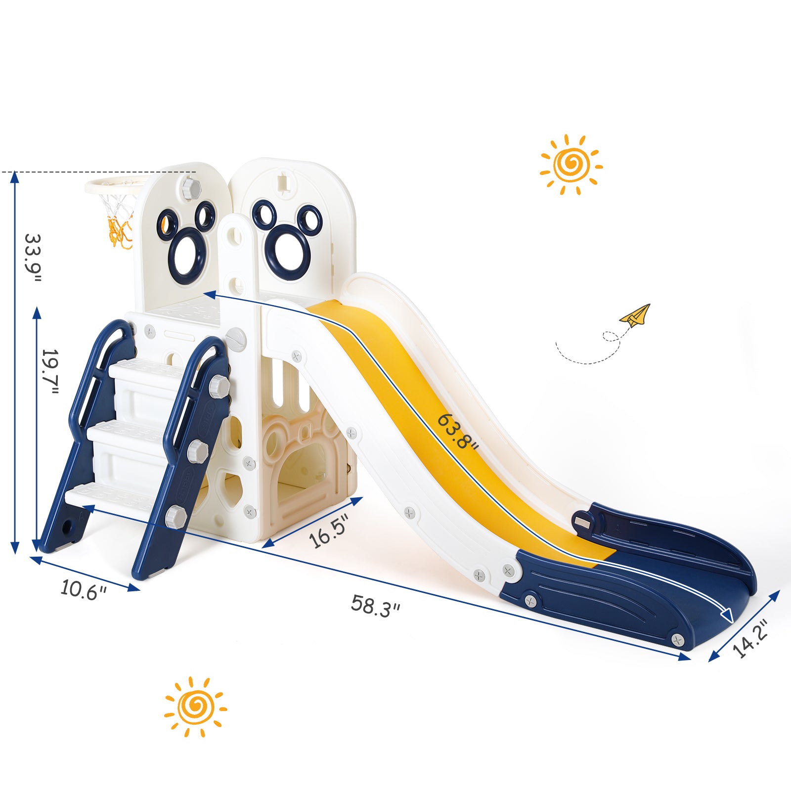 TLSUNNY Toddler Slide Playset, Stair Slides for Kids with Basketball Hoop, Non-Slip Steps & Storage Space, for Backyard, Nursey, Playgroud
