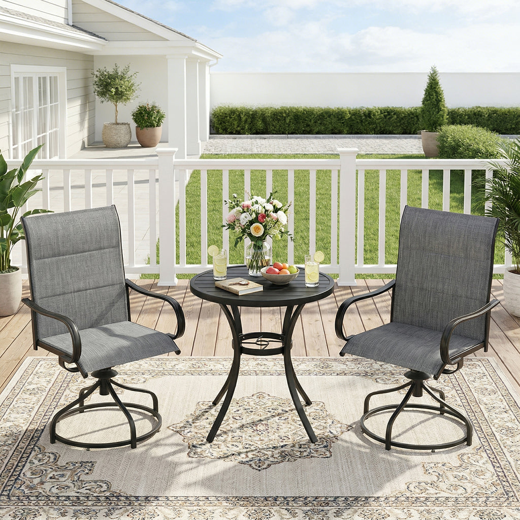 TLSUNNY Patio Swivel Padded Chairs Set of 2, Outdoor Dining Chairs High Back with All Weather Breathable Textilene, Metal Rocking Frame for Backyard Lawn Garden