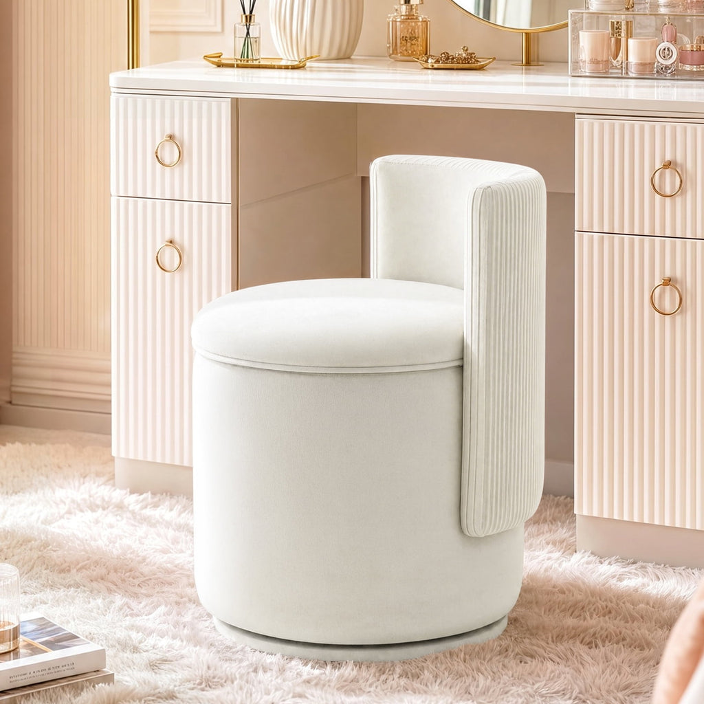 TLSUNNY Swivel Velvet Vanity Stool with Storage, 28L Hidden Storage Space, Modern Makeup Vanity Chair, 350LBS, Pink