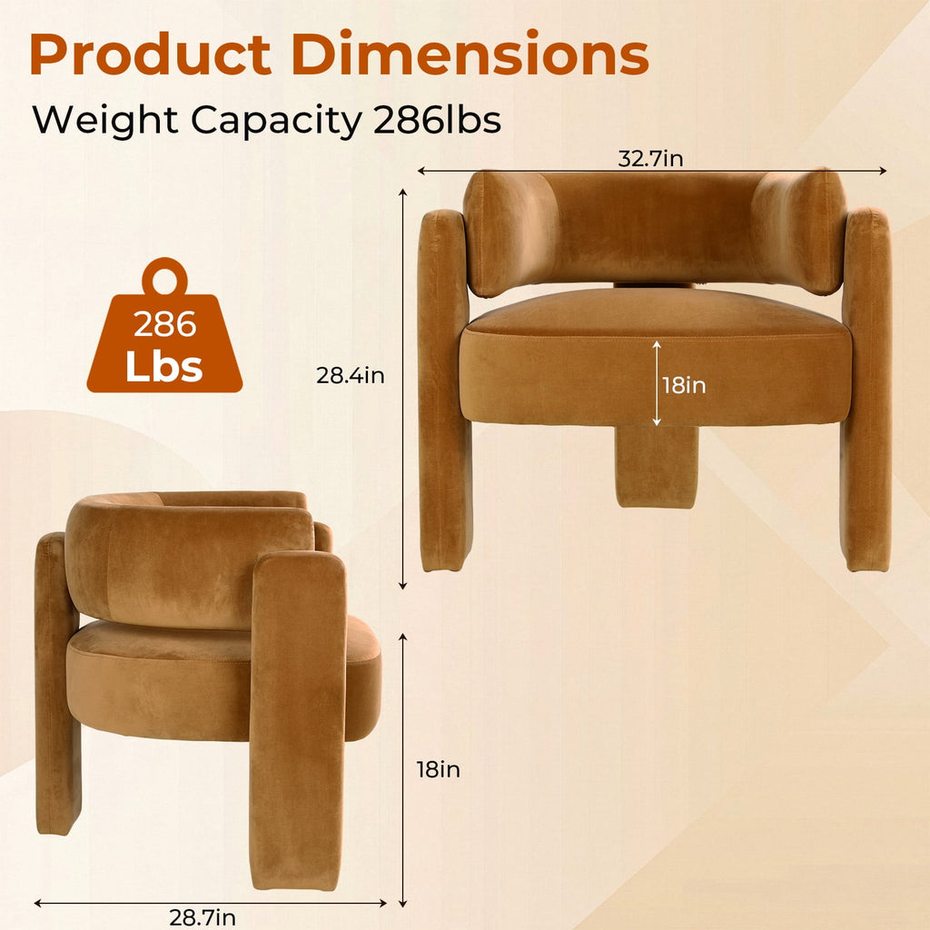 TLSUNNY Modern Velvet Accent Chair, Upholstered Barrel Chairs Comfy Side Arm Chairs with 3 Legs for Living Room/Office/Reading