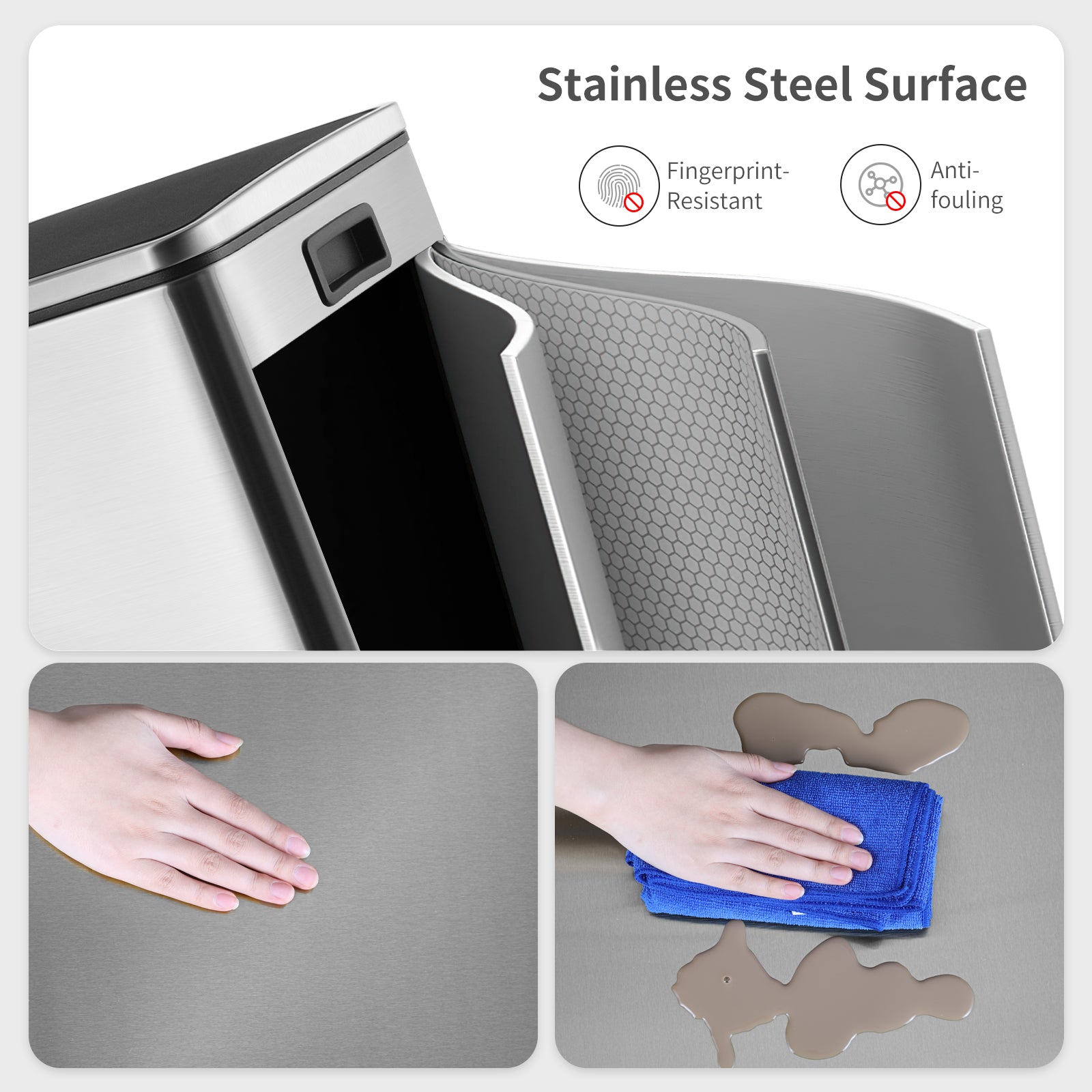 TLSUNNY 16 Gal Double Trash Can Kitchen, Dual Compartment Recycling Bin with Removable Buckets, for Home, Office