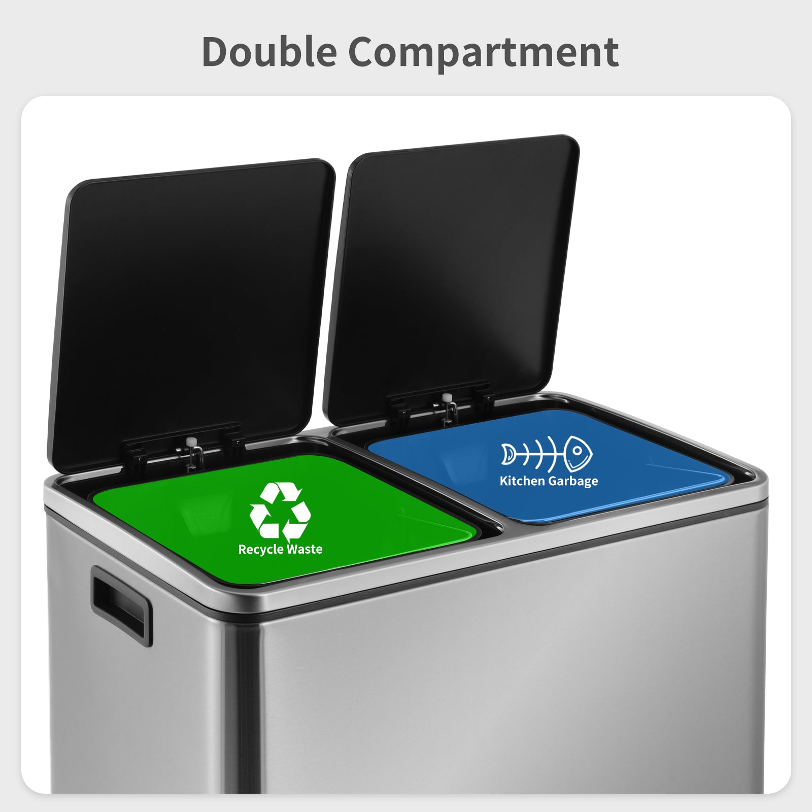 TLSUNNY 16 Gal Double Trash Can Kitchen, Dual Compartment Recycling Bin with Removable Buckets, for Home, Office