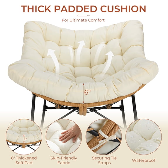 TLSUNNY Outdoor Rocking Chair, Oversized Patio Papasan Rocker, Comfy Wicker Reading Lounge, Indoor Egg Chair for Bedroom, Living Room, Lawn
