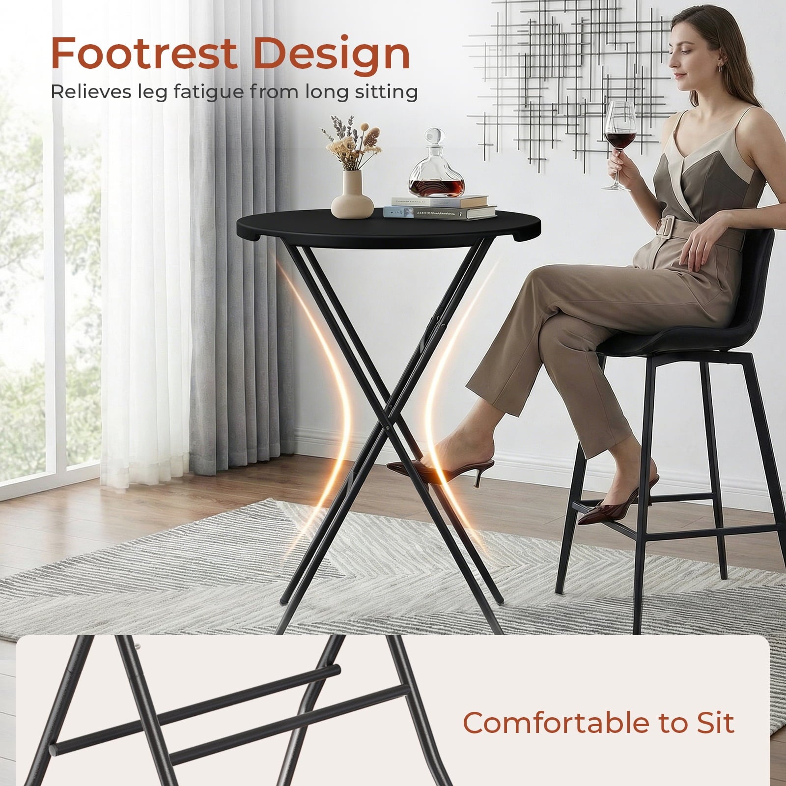 TLSUNNY 31.5" Folding Round Cocktail Table, High Top, Indoor/Outdoor Bar Height Table for Party, Commercial Events, 280LBS
