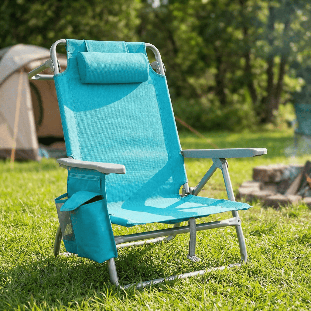 TLSUNNY Backpack Beach Chair Set of 1/2, Outdoor 5-Level Adjustable Folding Chair, w/ Cup Holder, Headrest, Storage Bag, Cooler Pouch, for Camping