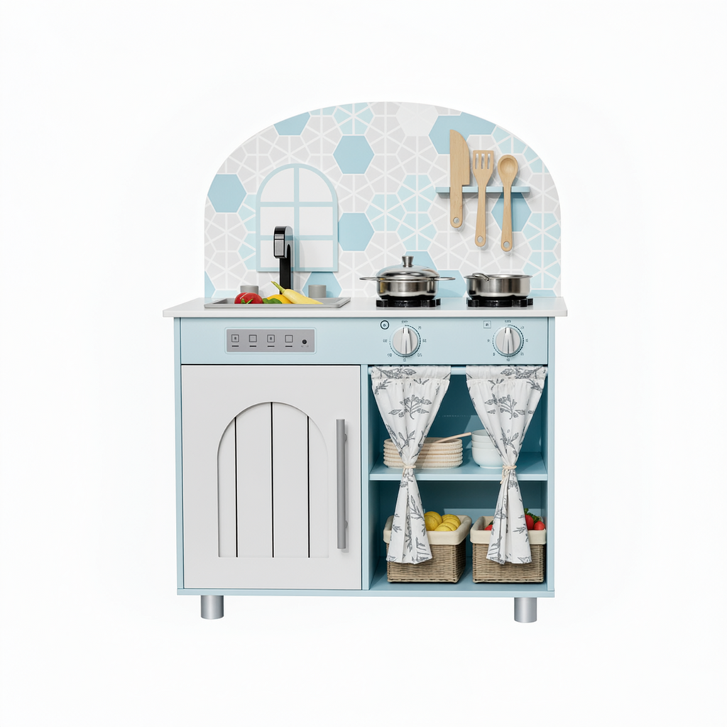 TLSUNNY Kids Play Kitchen, Wooden Kitchen Playset with Sink, Stove, Cooking Accessories, Educational Gift for Ages 3+