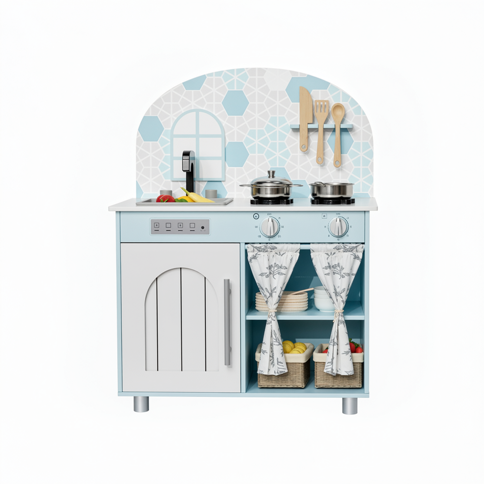TLSUNNY Kids Play Kitchen, Wooden Kitchen Playset with Sink, Stove, Cooking Accessories, Educational Gift for Ages 3+