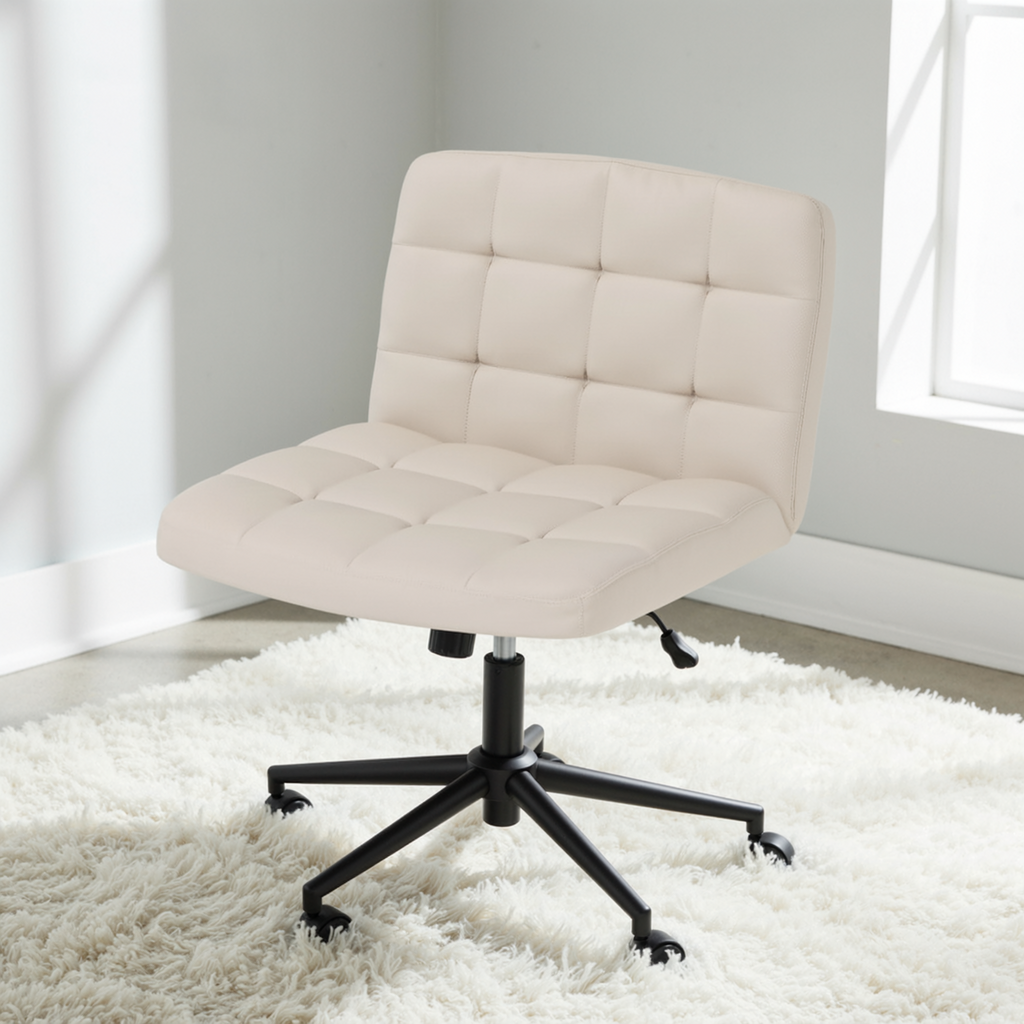 TLSUNNY 360° Swivel Height Adjustable Armless Chair, w/ Wheels and Comfy Wide Cushion, Criss Cross Office Chair, for Home/Bedroom