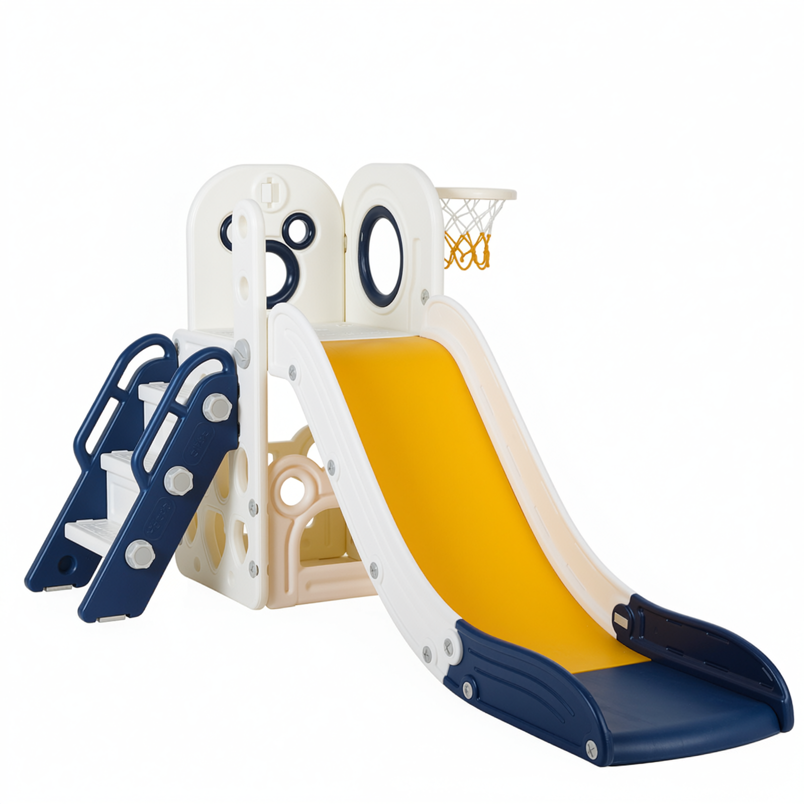 TLSUNNY Toddler Slide Playset, Stair Slides for Kids with Basketball Hoop, Non-Slip Steps & Storage Space, for Backyard, Nursey, Playgroud