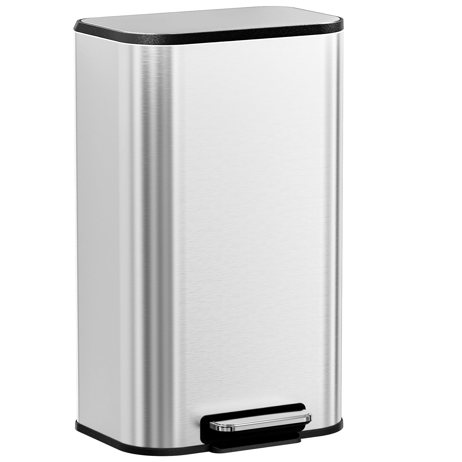 TLSUNNY 30/50L Square Step-On Trash Can, 8/13.2 Gal Fingerprint-Proof Stainless Steel Garbage Bin for Kitchen/Office