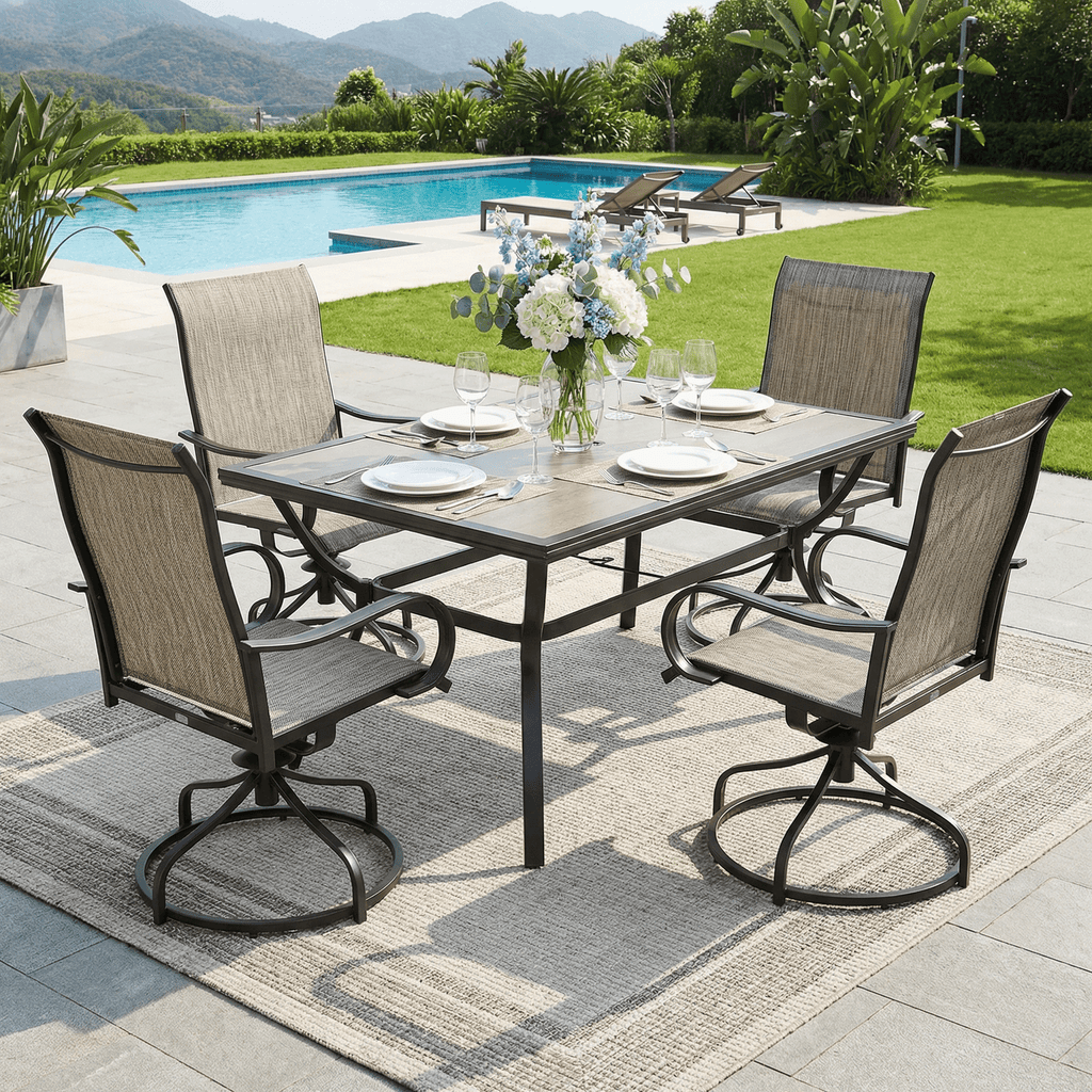 TLSUNNY Patio Furniture Set of 2/4, Outdoor 360° Swivel Dining Chairs W/ High Back, Armrest, All-Weather Textilene Furniture for Garden, 330LBS