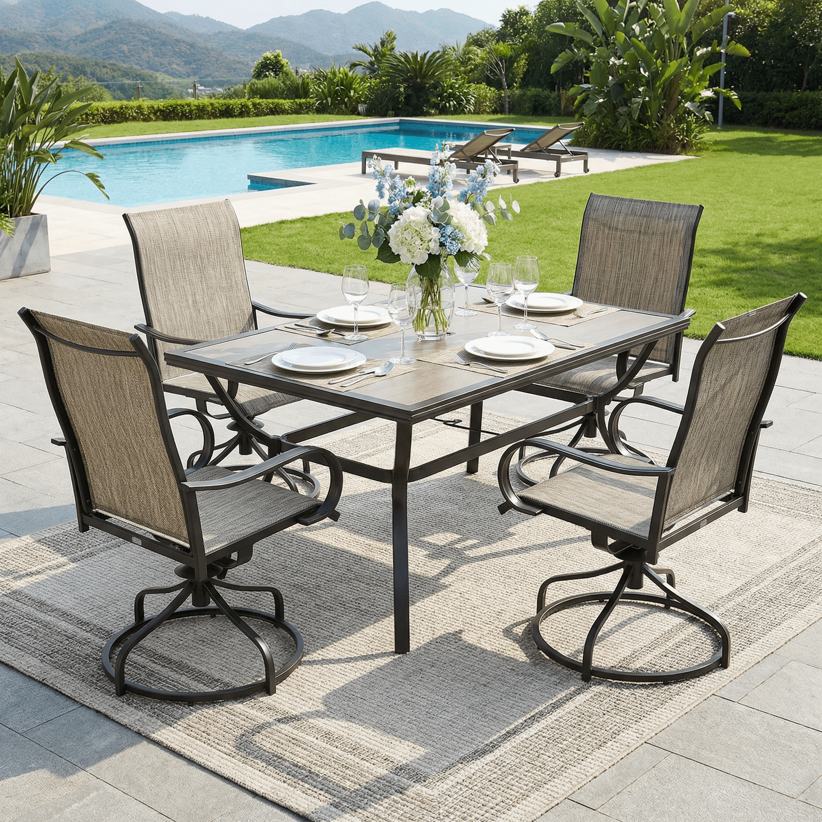 TLSUNNY Patio Furniture Set of 2/4, Outdoor 360° Swivel Dining Chairs W/ High Back, Armrest, All-Weather Textilene Furniture for Garden, 330LBS