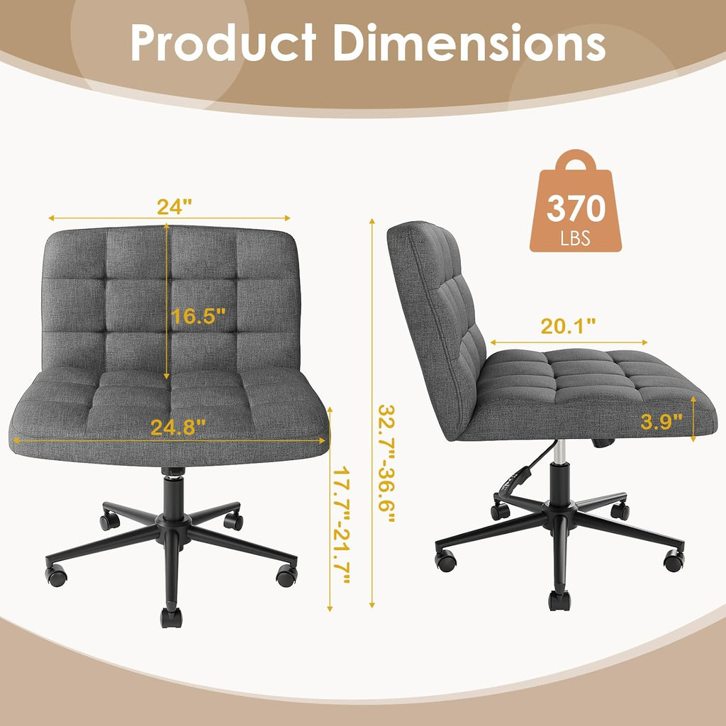 TLSUNNY 360° Swivel Height Adjustable Armless Chair, w/ Wheels and Comfy Wide Cushion, Criss Cross Office Chair, for Home/Bedroom