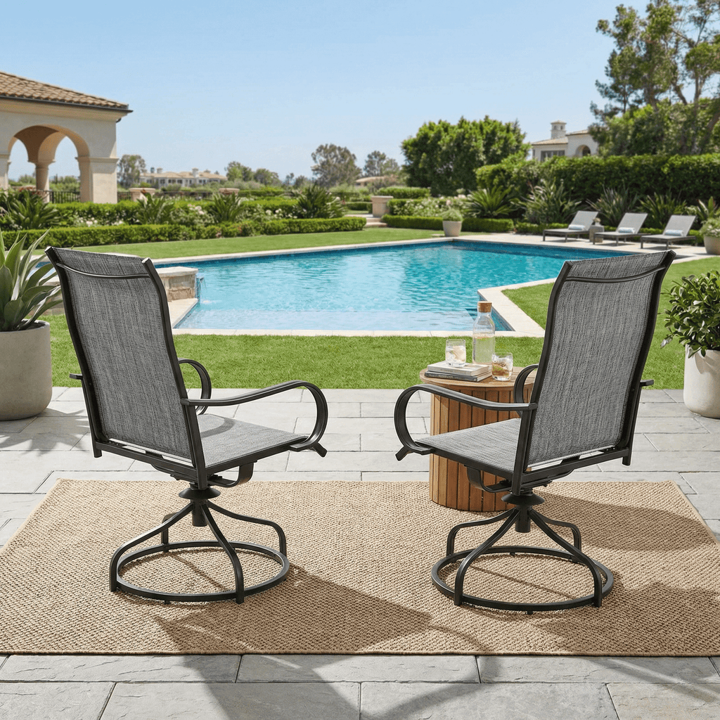 TLSUNNY Patio Furniture Set of 2/4, Outdoor 360° Swivel Dining Chairs W/ High Back, Armrest, All-Weather Textilene Furniture for Garden, 330LBS