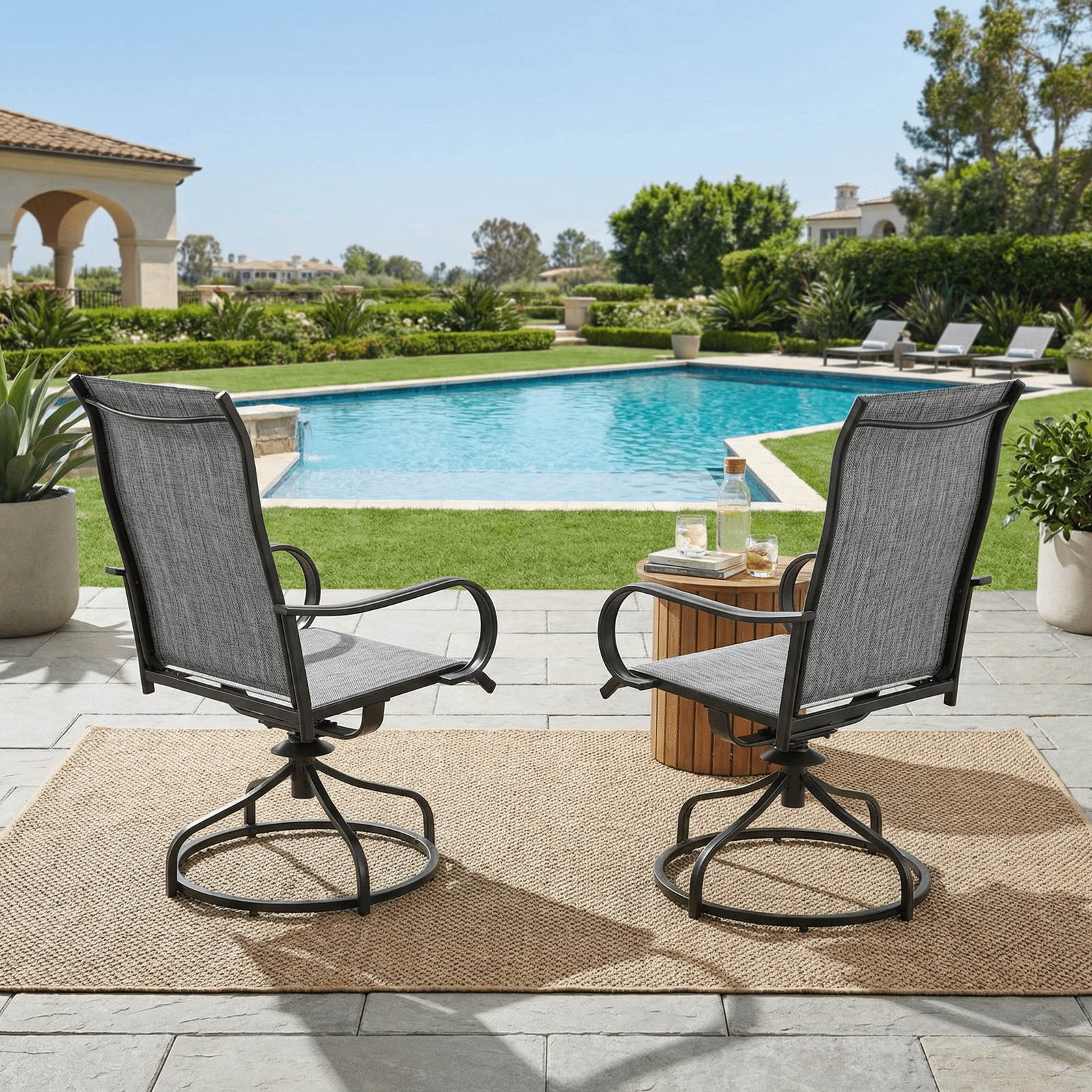 TLSUNNY Patio Furniture Set of 2/4, Outdoor 360° Swivel Dining Chairs W/ High Back, Armrest, All-Weather Textilene Furniture for Garden, 330LBS