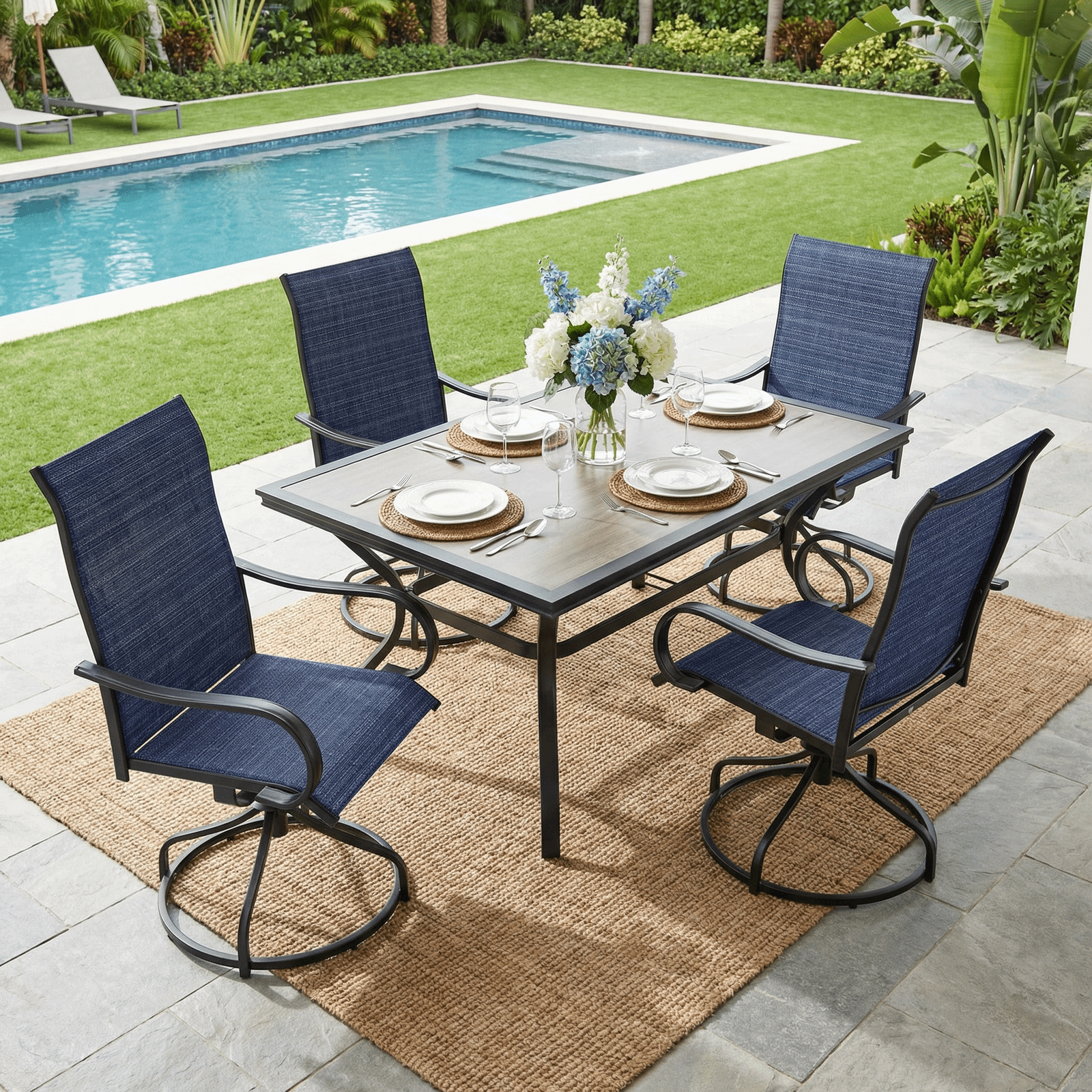 TLSUNNY Patio Furniture Set of 2/4, Outdoor 360° Swivel Dining Chairs W/ High Back, Armrest, All-Weather Textilene Furniture for Garden, 330LBS