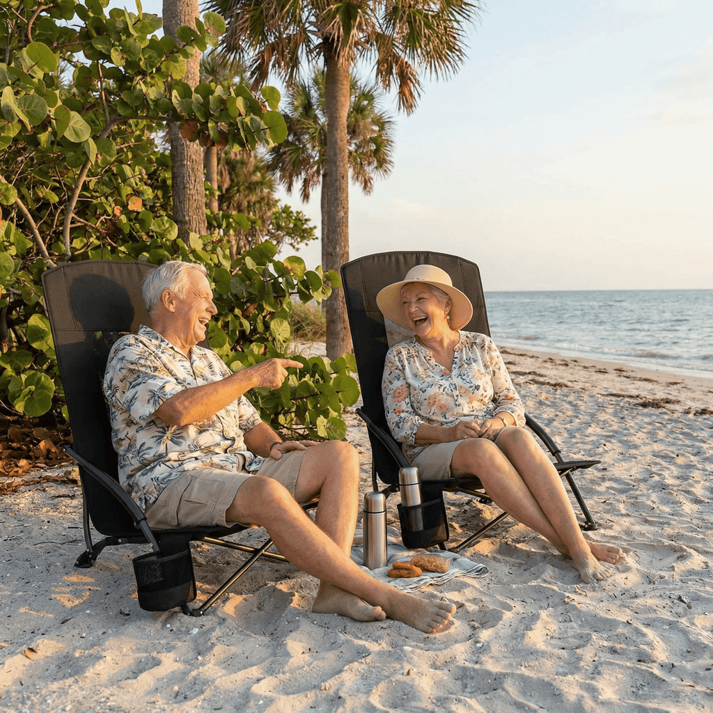 TLSUNNY Folding Backpack Beach Chair Set of 2 for Adults, Compact Lightweight Camping Chairs W/ Carry Bag Cup Holder, Outdoor Reclining Low-Profile Travel Chair, 350LBS