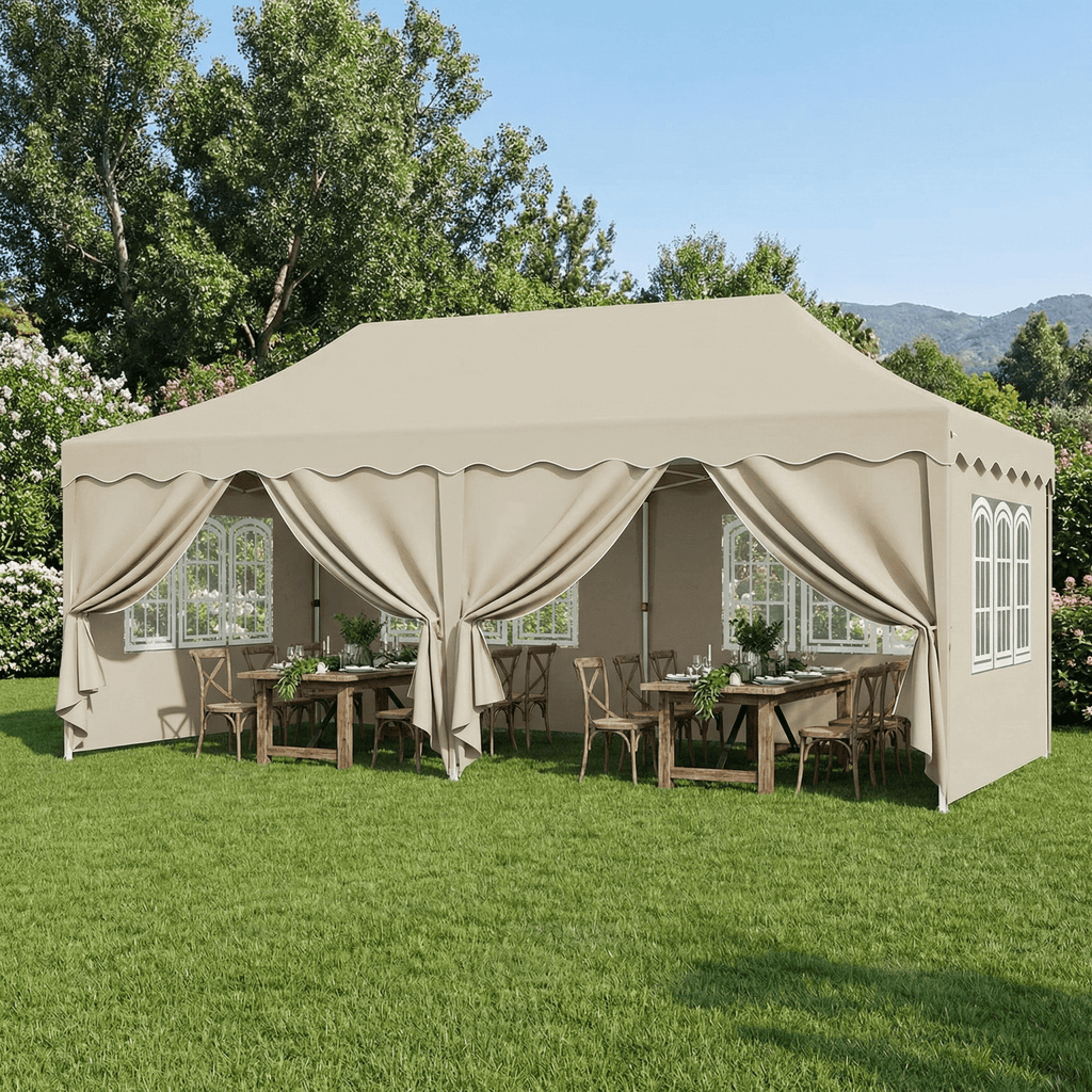 TLSUNNY 10'x20' Pop up Canopy Tent with 6 Sidewalls, Adjustable Height Commercial Events Instant Gazebo, with Wheeled Bag