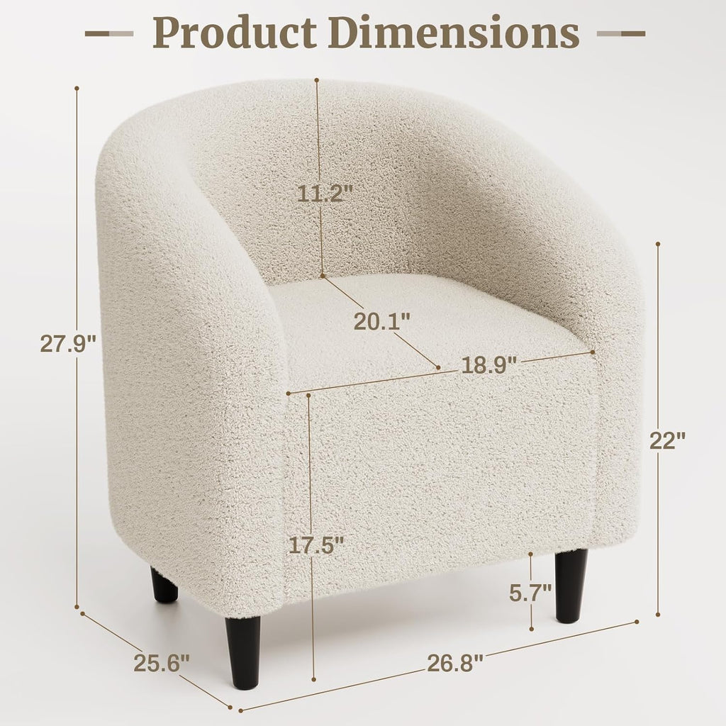 TLSUNNY Upholstered Club Chair Accent Barrel Chair, Teddy Fabric Upholstered Armchair with Side Pocket for Living Room/Bedroom