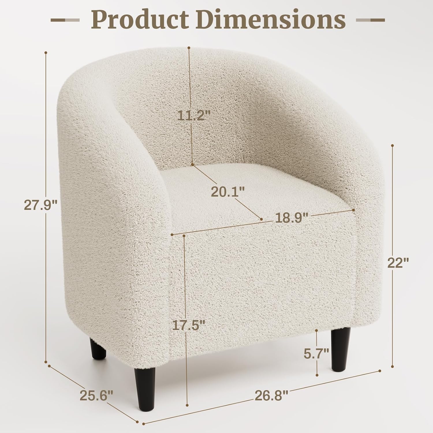 TLSUNNY Upholstered Club Chair Accent Barrel Chair, Teddy Fabric Upholstered Armchair with Side Pocket for Living Room/Bedroom