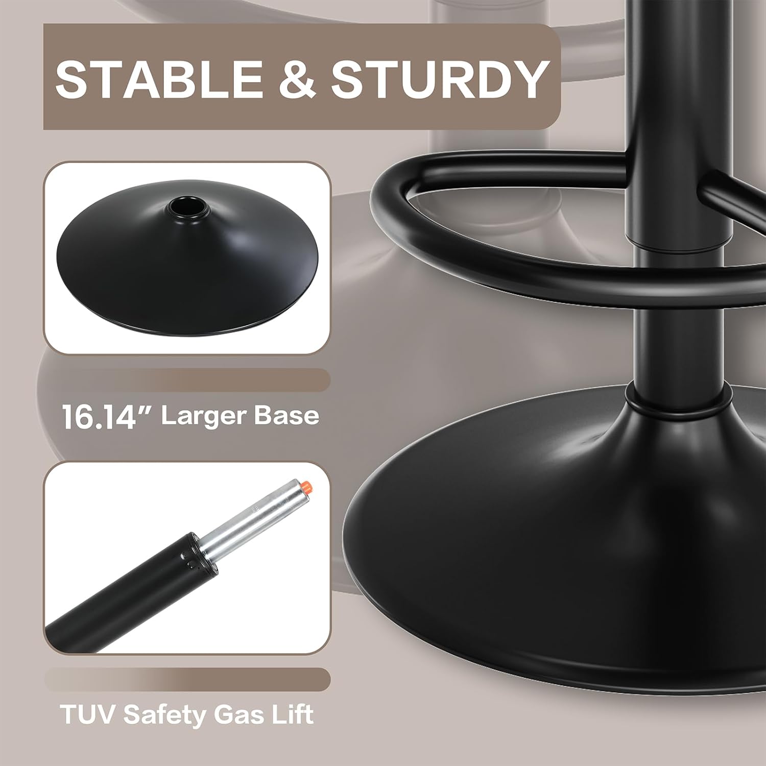TLSUNNY Modern Upholstered Barstools Set of 2/4, Adjustable Height Counter Stools, PU Leather Swivel Barstools with Metal Frame, for Dining/Cafes