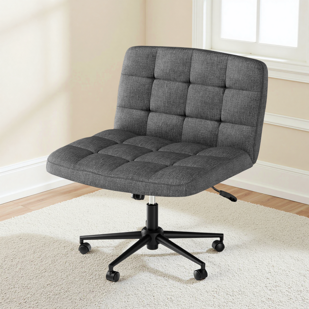TLSUNNY 360° Swivel Height Adjustable Armless Chair, w/ Wheels and Comfy Wide Cushion, Criss Cross Office Chair, for Home/Bedroom