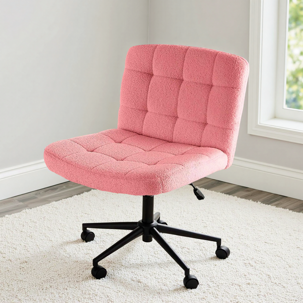 TLSUNNY 360° Swivel Height Adjustable Armless Chair, w/ Wheels and Comfy Wide Cushion, Criss Cross Office Chair, for Home/Bedroom