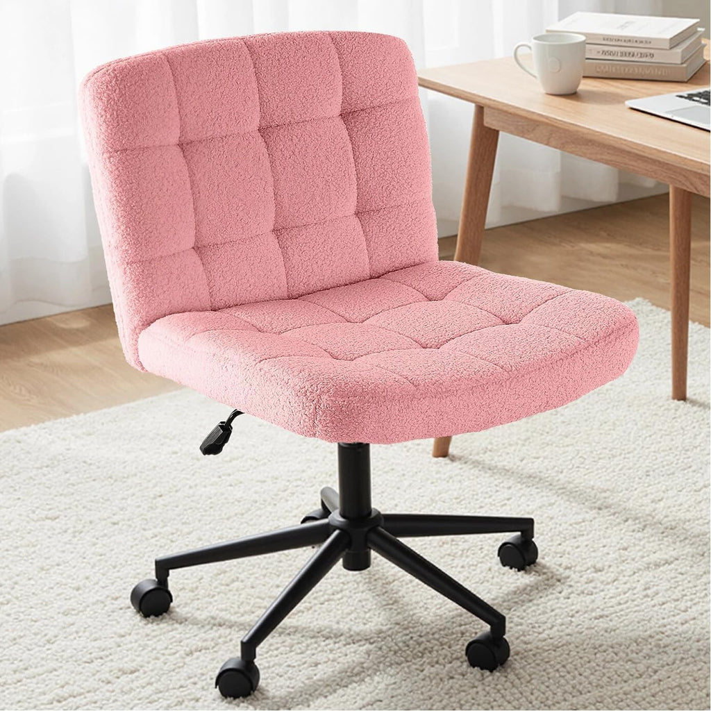TLSUNNY 360° Swivel Height Adjustable Armless Chair, w/ Wheels and Comfy Wide Cushion, Criss Cross Office Chair, for Home/Bedroom