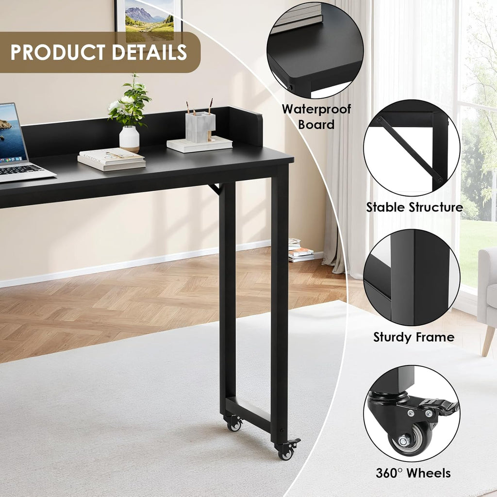 TLSUNNY Rolling Overbed Table for Queen/Full Size Bed, 70.8" Mobile Computer Desk for Hospital Bed & Home Office
