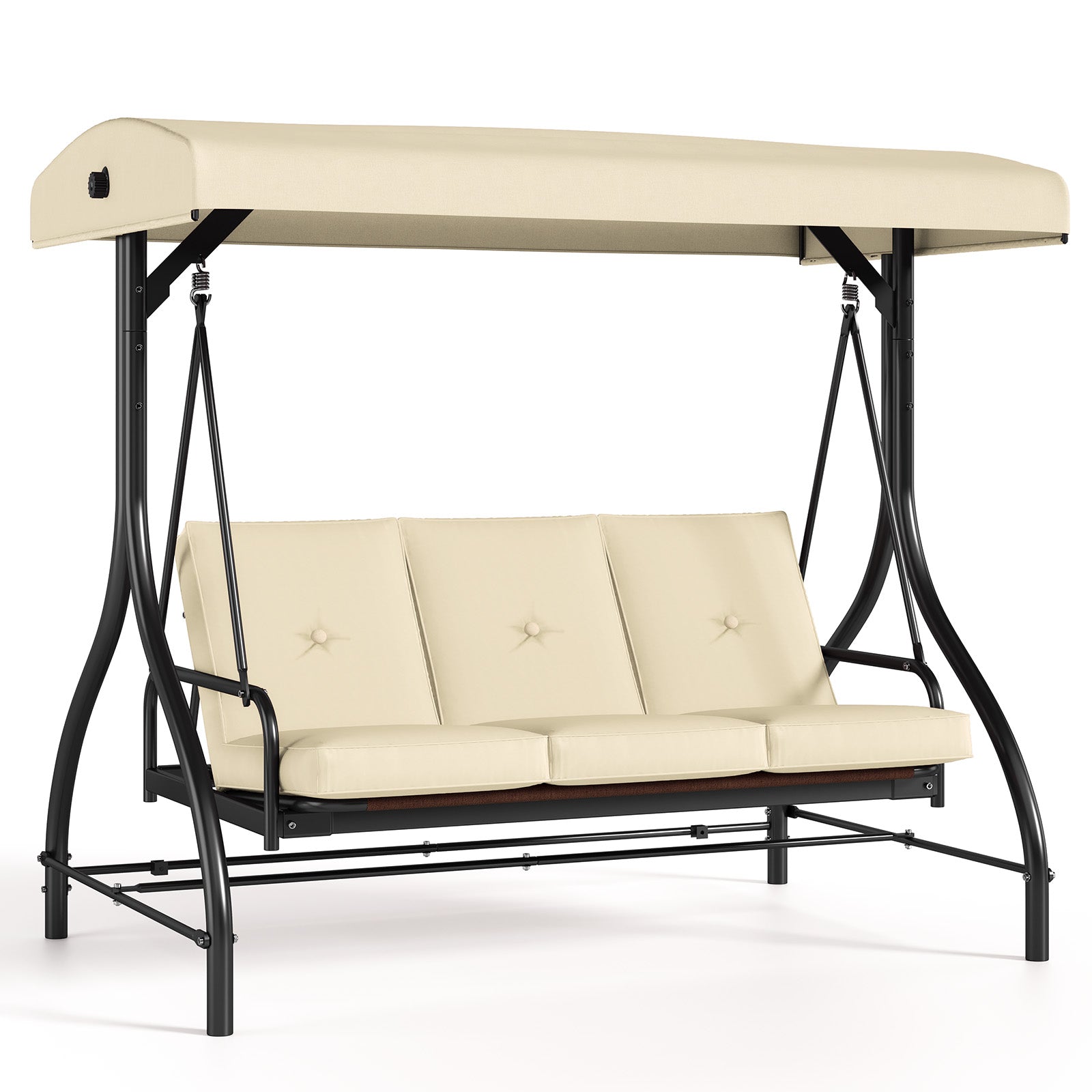 TLSUNNY Canopy Swing Chair Set, 3-Seat Outdoor Swing Chair with Stand & Removable Seat Cushion, for Patio, Backyard, Balcony Relaxation, Supports 750lbs
