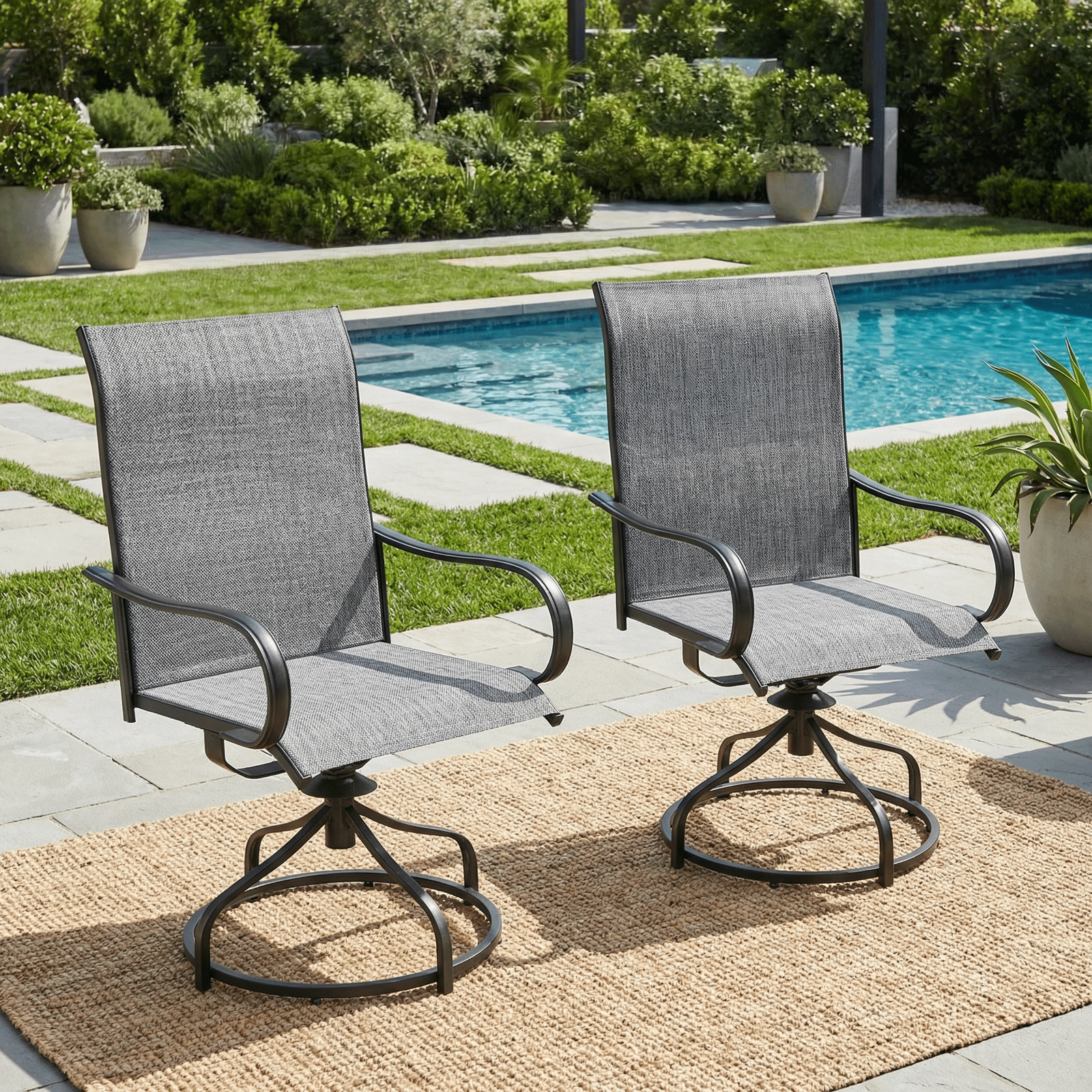 TLSUNNY Patio Furniture Set of 2/4, Outdoor 360° Swivel Dining Chairs W/ High Back, Armrest, All-Weather Textilene Furniture for Garden, 330LBS