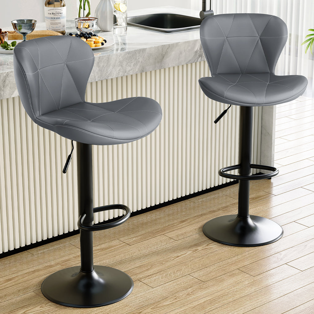 TLSUNNY Modern Upholstered Barstools Set of 2/4, Adjustable Height Counter Stools, PU Leather Swivel Barstools with Metal Frame, for Dining/Cafes