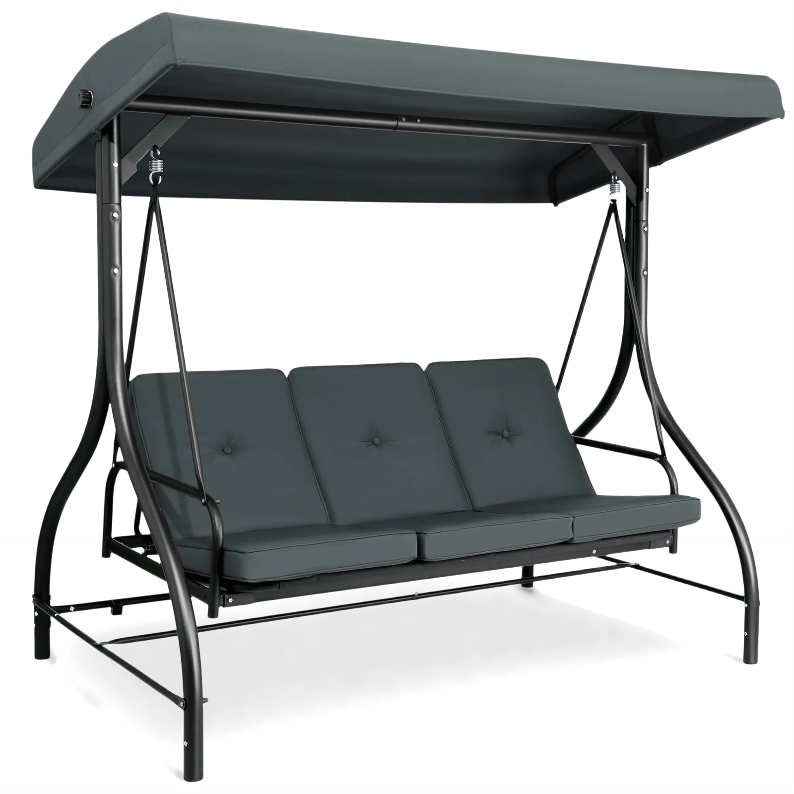 TLSUNNY Canopy Swing Chair Set, 3-Seat Outdoor Swing Chair with Stand & Removable Seat Cushion, for Patio, Backyard, Balcony Relaxation, Supports 750lbs