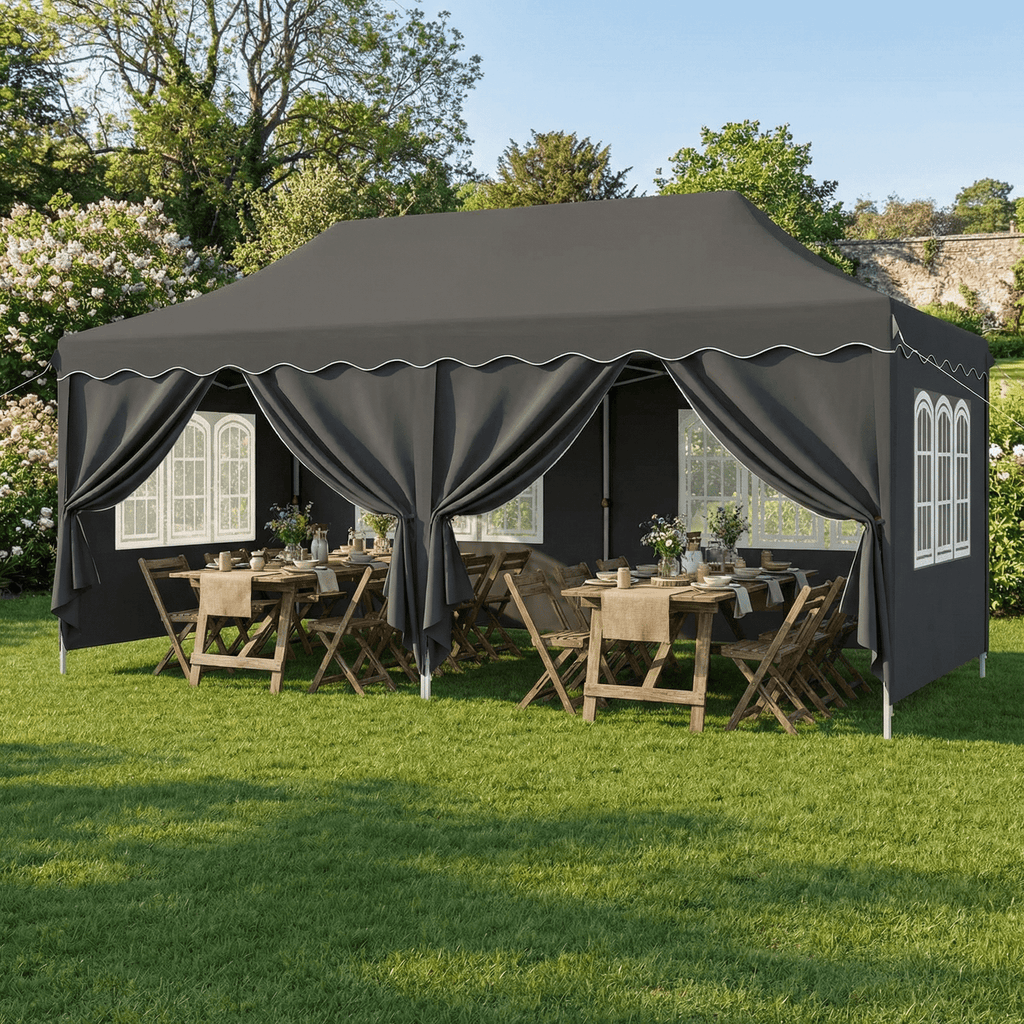 TLSUNNY 10'x20' Pop up Canopy Tent with 6 Sidewalls, Adjustable Height Commercial Events Instant Gazebo, with Wheeled Bag
