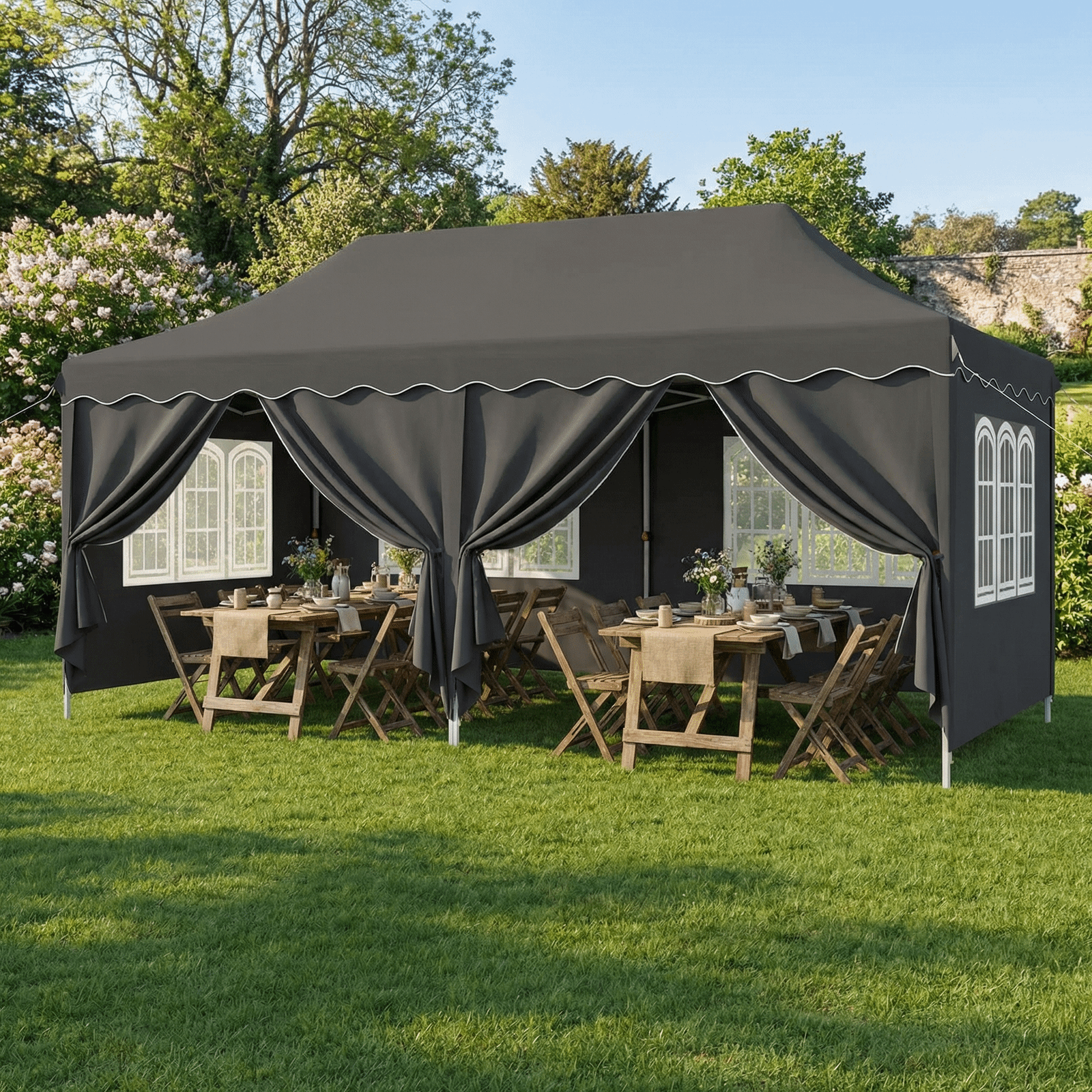 TLSUNNY 10'x20' Pop up Canopy Tent with 6 Sidewalls, Adjustable Height Commercial Events Instant Gazebo, with Wheeled Bag