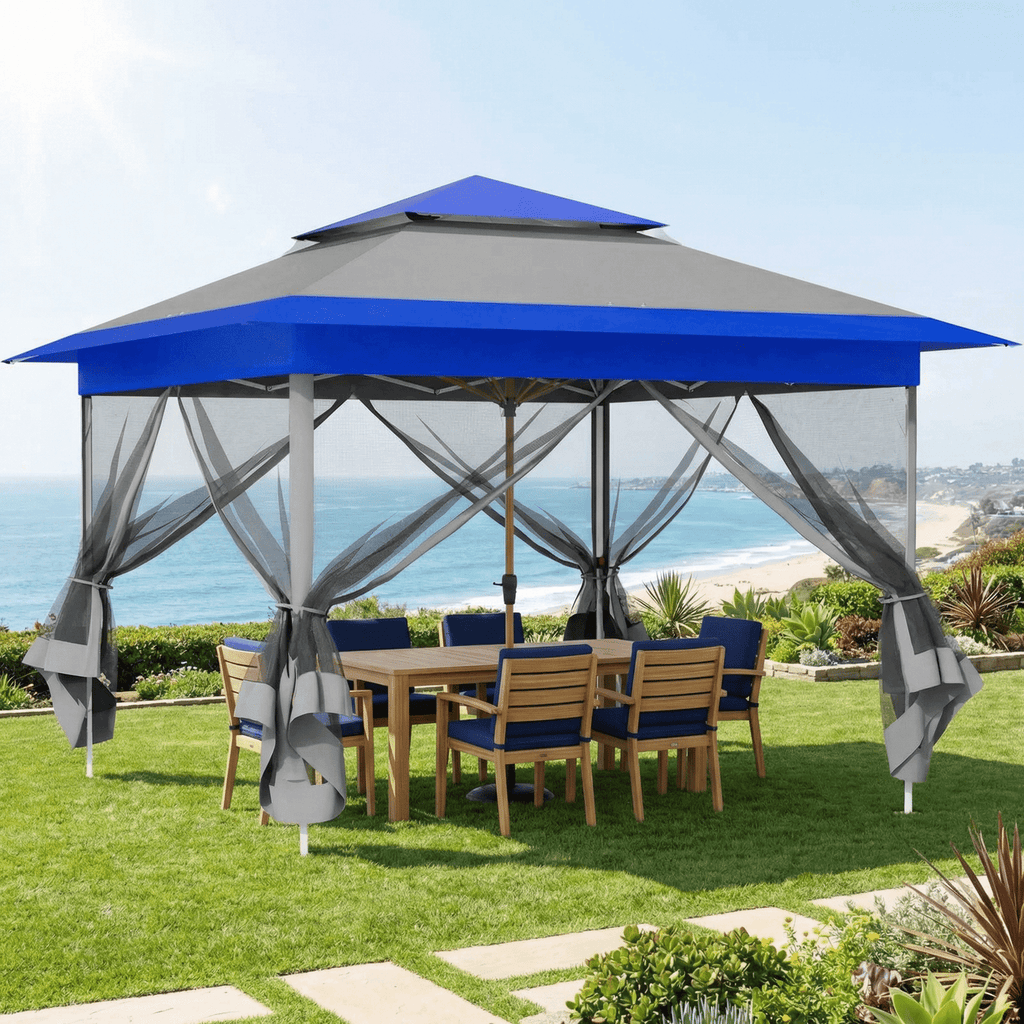 TLSUNNY Pop up Gazebo, 11'x11'/13'x13' Outdoor Canopy Tent with Nettings, Instant Folding Shelter, for Patio, Garden, Backyard