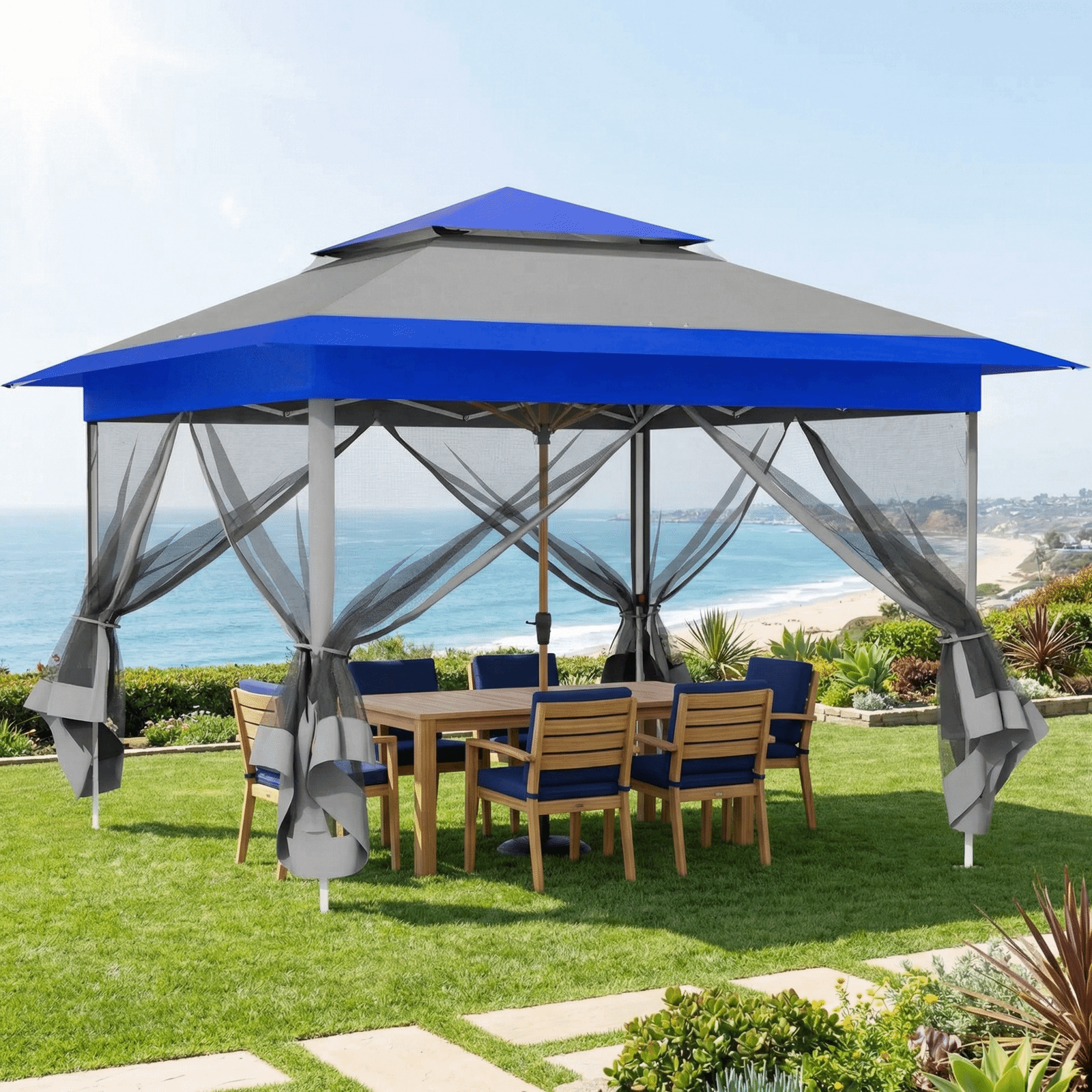 TLSUNNY Pop up Gazebo, 11'x11'/13'x13' Outdoor Canopy Tent with Nettings, Instant Folding Shelter, for Patio, Garden, Backyard