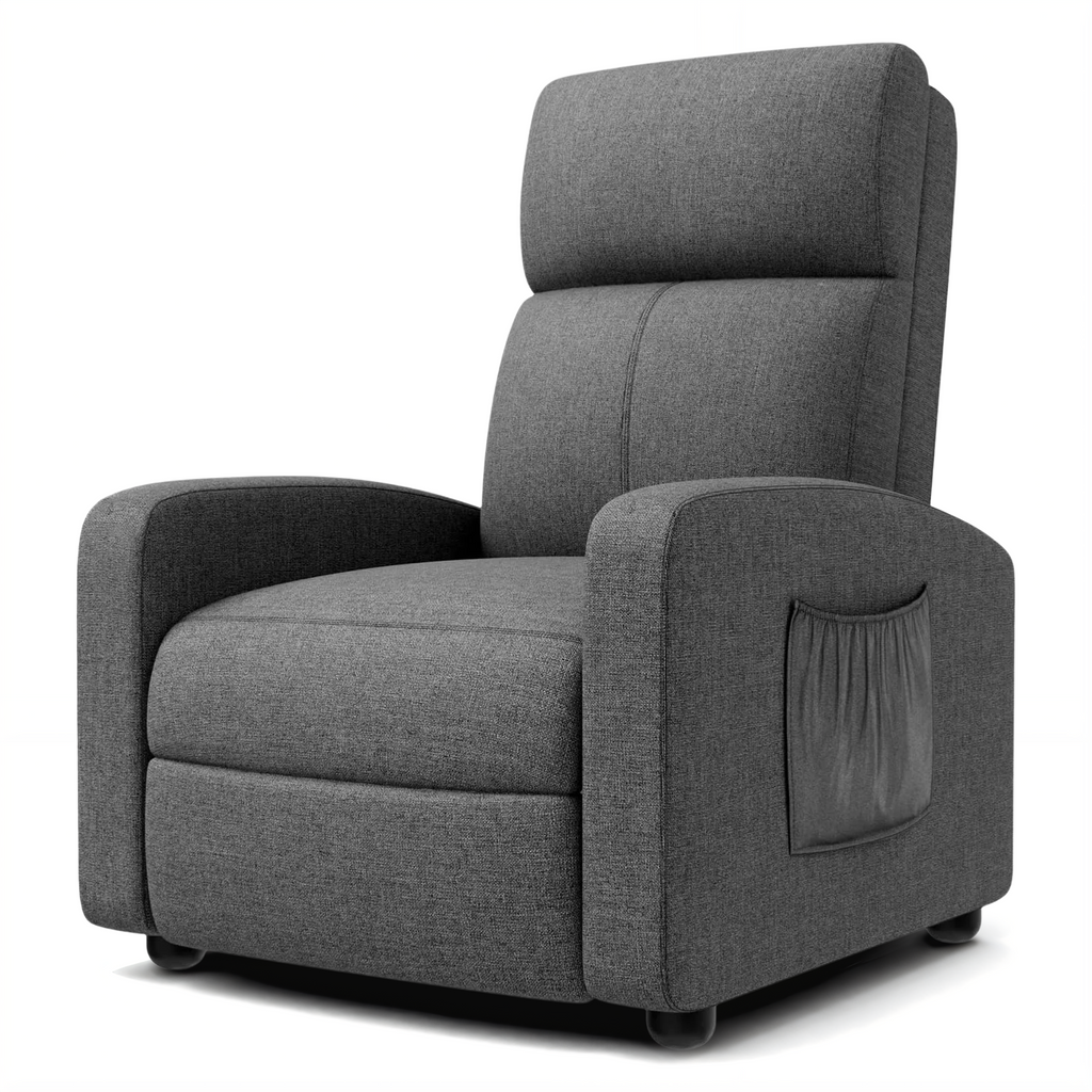 TLSUNNY Fabric Recliner Chair with Side Pocket, Thick Cushion Adjustable Lounger, Modern Home Theater Seating for Bedroom, Living Room