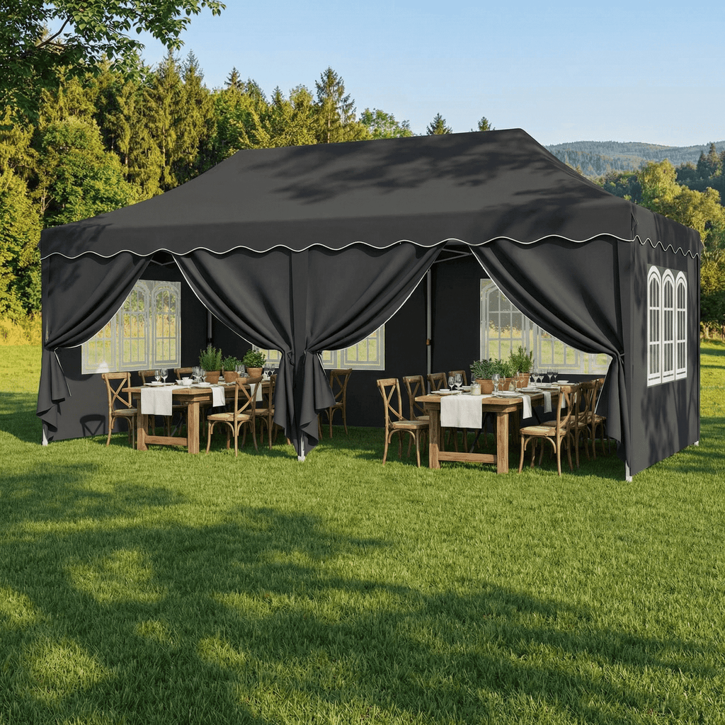 TLSUNNY 10'x20' Pop up Canopy Tent with 6 Sidewalls, Adjustable Height Commercial Events Instant Gazebo, with Wheeled Bag