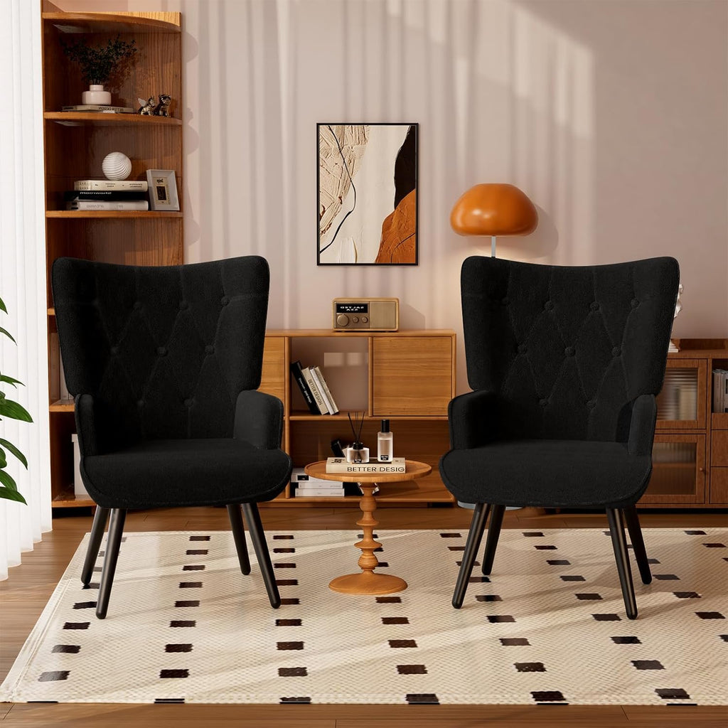 TLSUNNY Accent Chair, Comfy Upholstered Armchair with Metal Legs, High Backrest Living Room Chair, Wingback Chair Mid Century Modern for Living Room/Vanity/Bedroom