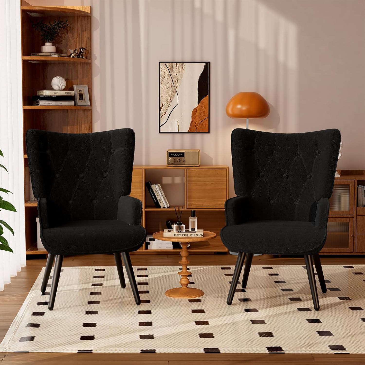TLSUNNY Accent Chair, Comfy Upholstered Armchair with Metal Legs, High Backrest Living Room Chair, Wingback Chair Mid Century Modern for Living Room/Vanity/Bedroom