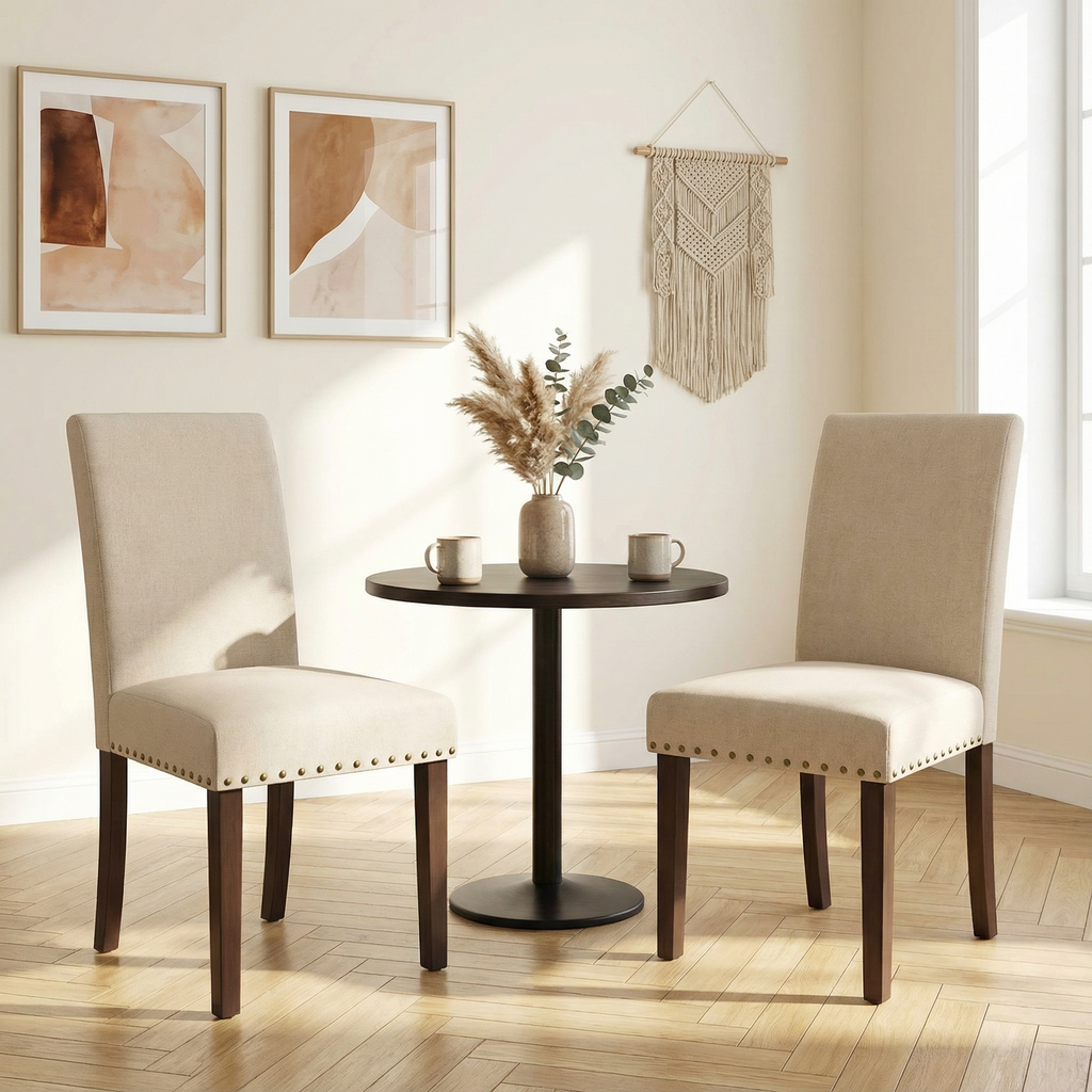 TLSUNNY Upholstered Dining Chairs Set of 2/4, Tufted Parsons Design with Nail Head Trim, Solid Wood Legs and Padded Seat, Comfortable Fabric for Dining Room, Kitchen