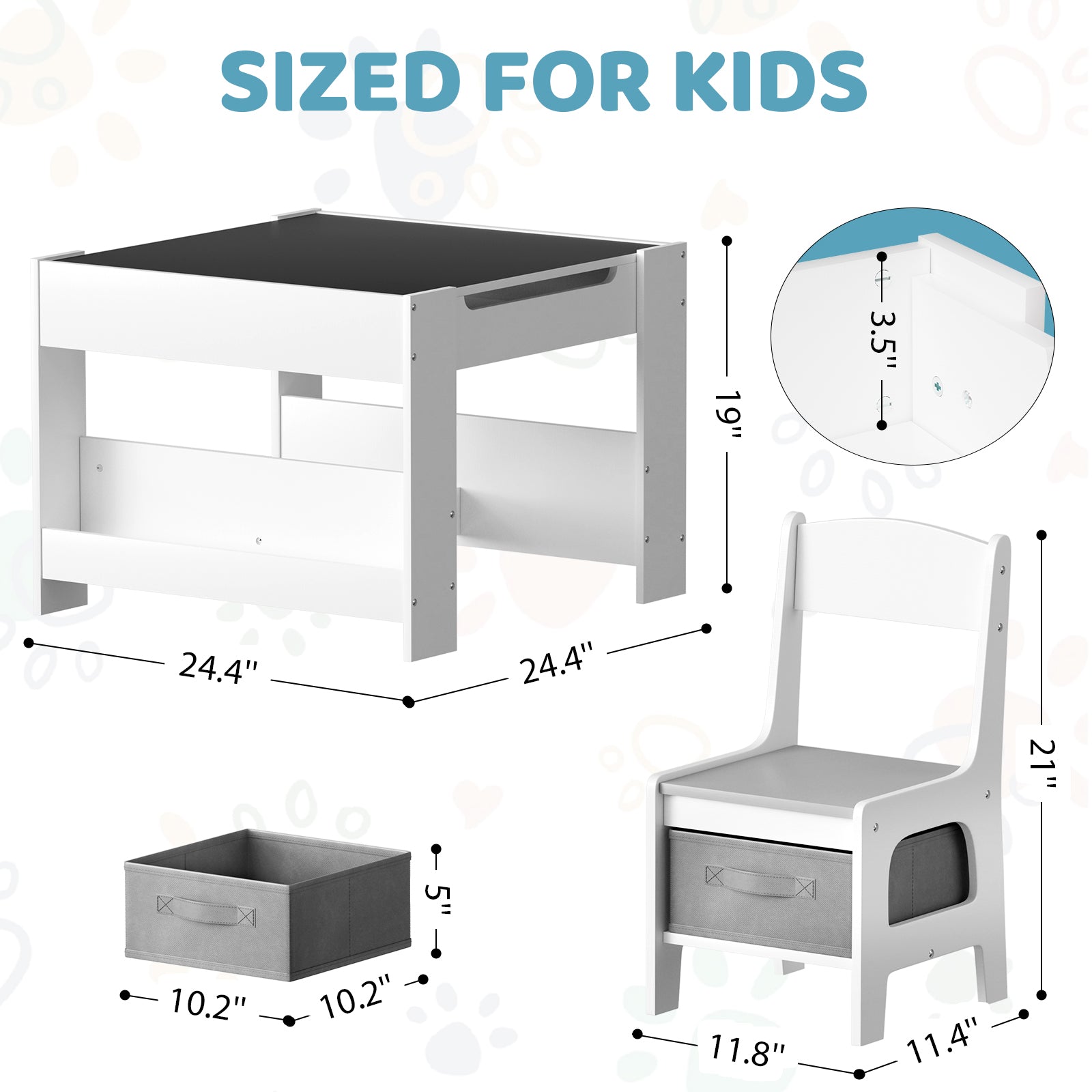 TLSUNNY Kids Table and Chairs Set, 4-in-1 Toddler Activity Art Table with Bookshelf Storage & Reversible Top, for Drawing, Playing, Learning