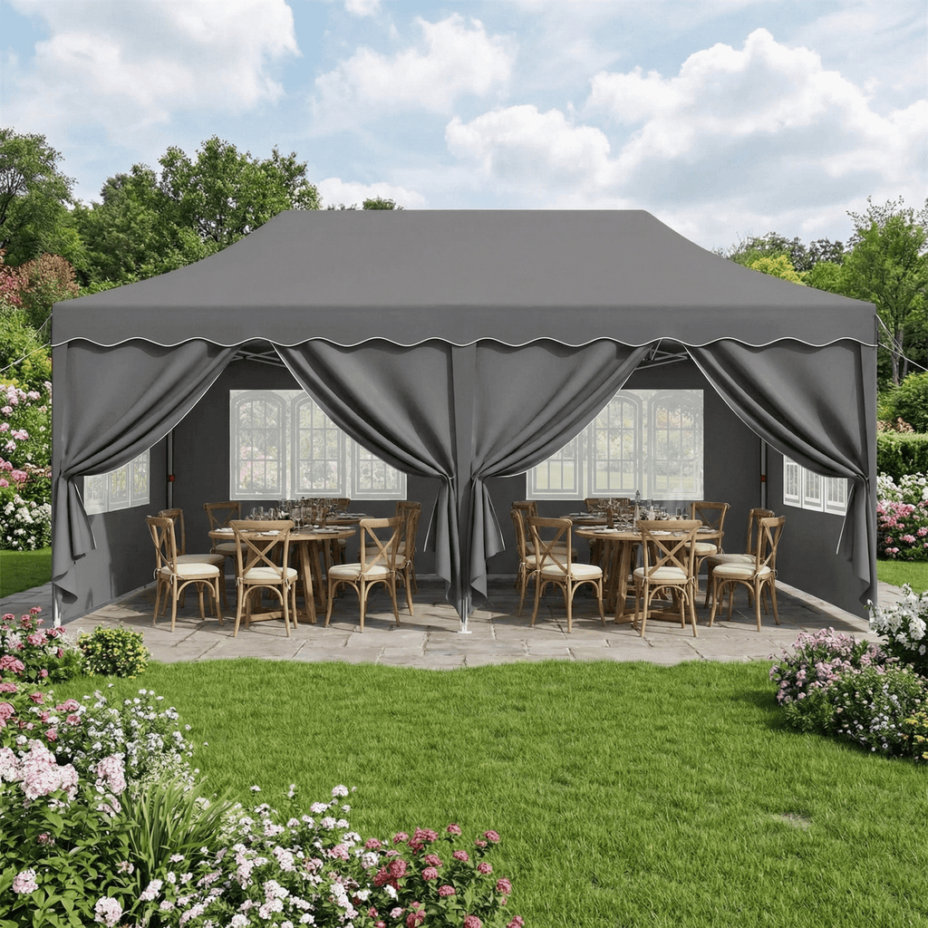 TLSUNNY 10'x20' Pop up Canopy Tent with 6 Sidewalls, Adjustable Height Commercial Events Instant Gazebo, with Wheeled Bag
