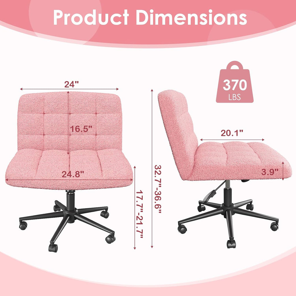 TLSUNNY 360° Swivel Height Adjustable Armless Chair, w/ Wheels and Comfy Wide Cushion, Criss Cross Office Chair, for Home/Bedroom
