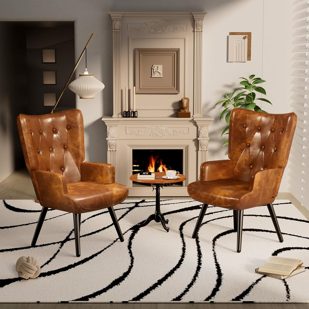 TLSUNNY Accent Chair, Comfy Upholstered Armchair with Metal Legs, High Backrest Living Room Chair, Wingback Chair Mid Century Modern for Living Room/Vanity/Bedroom