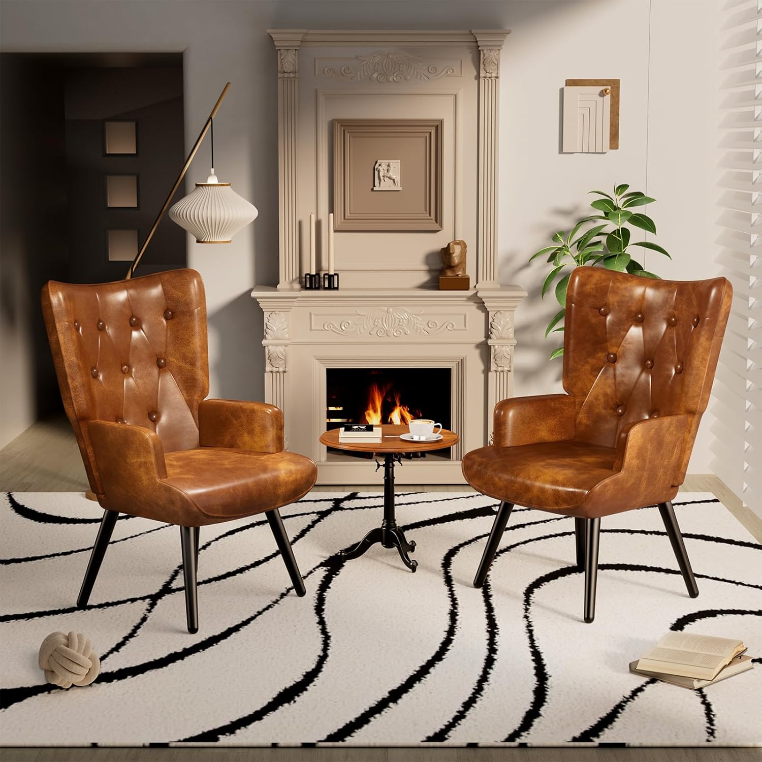 TLSUNNY Accent Chair, Comfy Upholstered Armchair with Metal Legs, High Backrest Living Room Chair, Wingback Chair Mid Century Modern for Living Room/Vanity/Bedroom